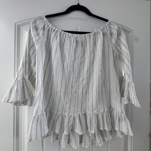 Sanctuary White Bell Sleeve Ruffled Blouse